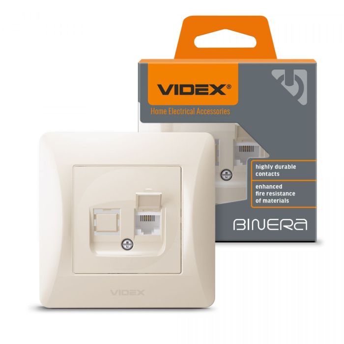 Розетка CAT3 одинарна телефонна кремова VIDEX BINERA