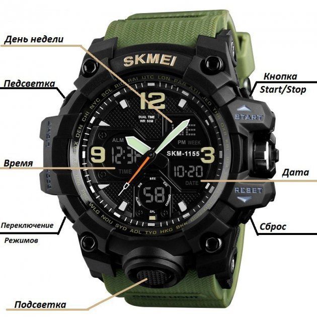 Годинник наручний чоловічий SKMEI 1155BAG (Army green)