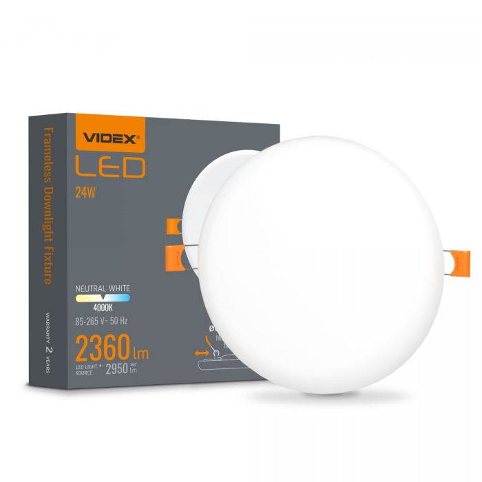 LED світильник безрамковий круглий VIDEX VLE-DLFR-244 24W 4000K 220V