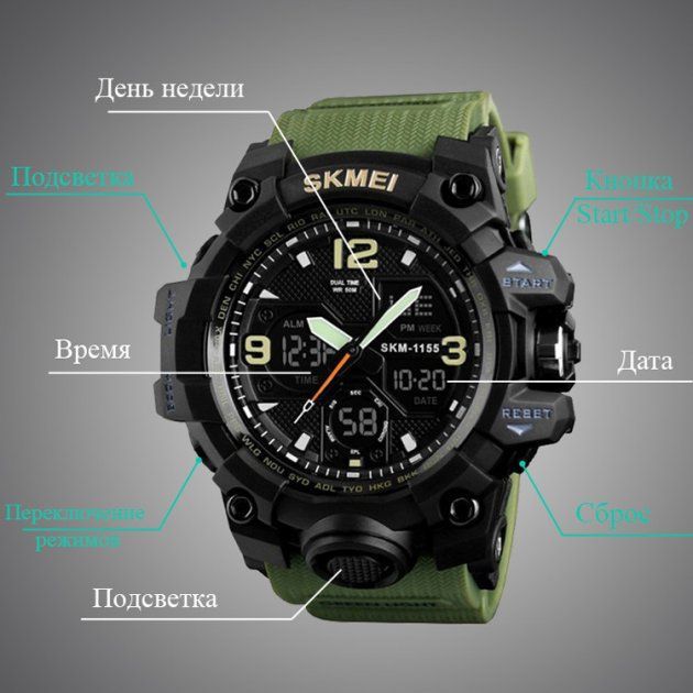 Годинник наручний чоловічий SKMEI 1155BAG (Army green)