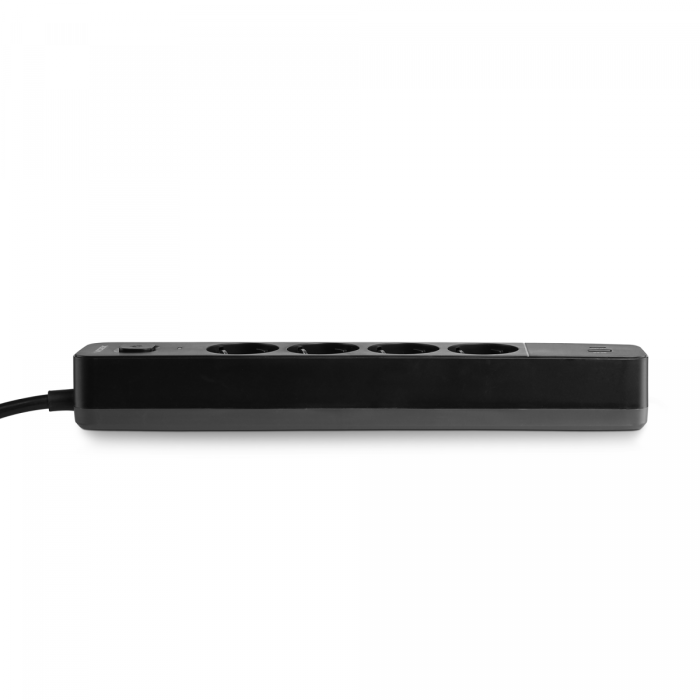 Мережевий подовжувач VIDEX ONCORD з/з 4п 3м (3x1.5мм) 3.4А USB(QC3.0) +USB-C(PD20W) з кнопкою Black