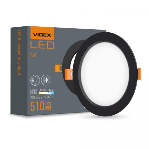 LED світильник Back вбудований круглий VIDEX 6W 5000K Black
