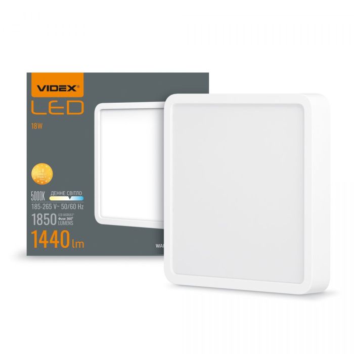 LED Світильник накладний квадрат VIDEX 18W 5000K White
