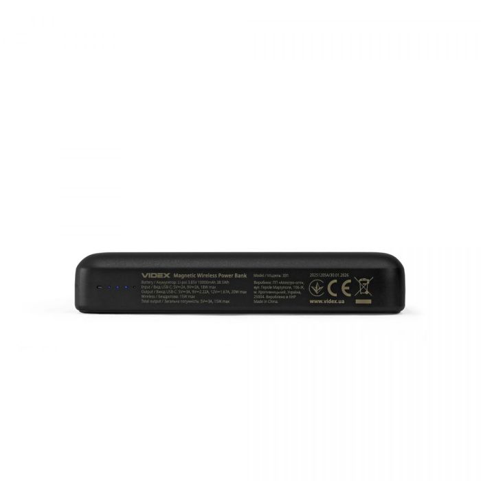 Повербанк з бездротовою зарядкою 10000mAh VIDEX VPB-331 PD20W Black