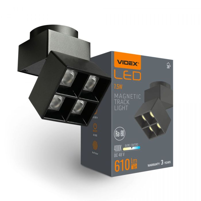 Светильник МАГНИТНЫЙ трековый VIDEX LE24B 7.5W 4000K 48V Black
