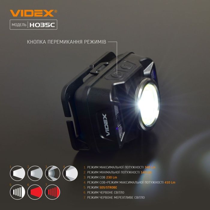 Налобний світлодіодний ліхтарик VIDEX VLF-H035C 410Lm 5000K