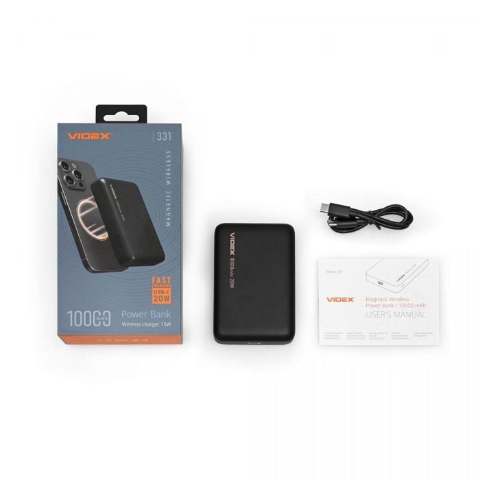 Повербанк з бездротовою зарядкою 10000mAh VIDEX VPB-331 PD20W Black