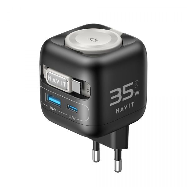 Зарядний пристрій HAVIT UC250 GaN 35W USB-A+USB-C +Кабель USB-C +Watch Charger