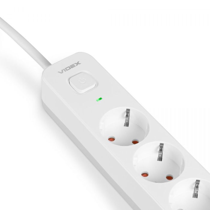 Мережевий подовжувач VIDEX ONCORD з/з 4п 3м (3x1.5мм) 3.4А USB(QC3.0) +USB-C(PD20W) з кнопкою White
