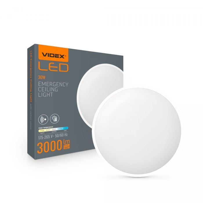 LED Світильник аварійний накладний з датчиком руху VIDEX 30W 2700-6500K 220V