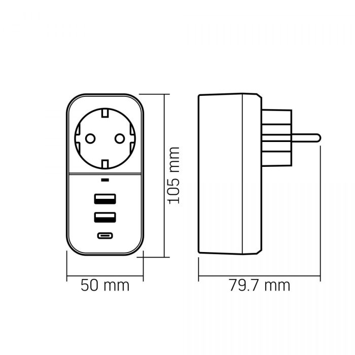 Мережевий адаптер VIDEX ONCORD з/з 1п 2.4A 2USB+USB-C Black