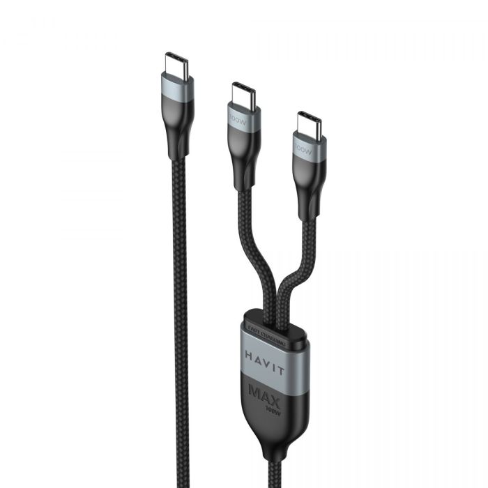Кабель USB-C - USB-C + USB-C HAVIT HV-CB6325 PD100W 5A 1.2м