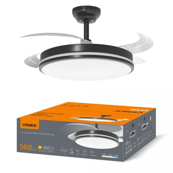 LED Світильник з вентилятором VIDEX CLF01 60W 3000K-4200K-6000K Black