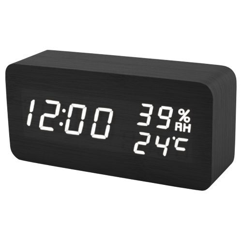 Електронний настільний годинник з будильником, термометром та гігрометром VST-862S-4 Чорний з білим підсвічуванням
