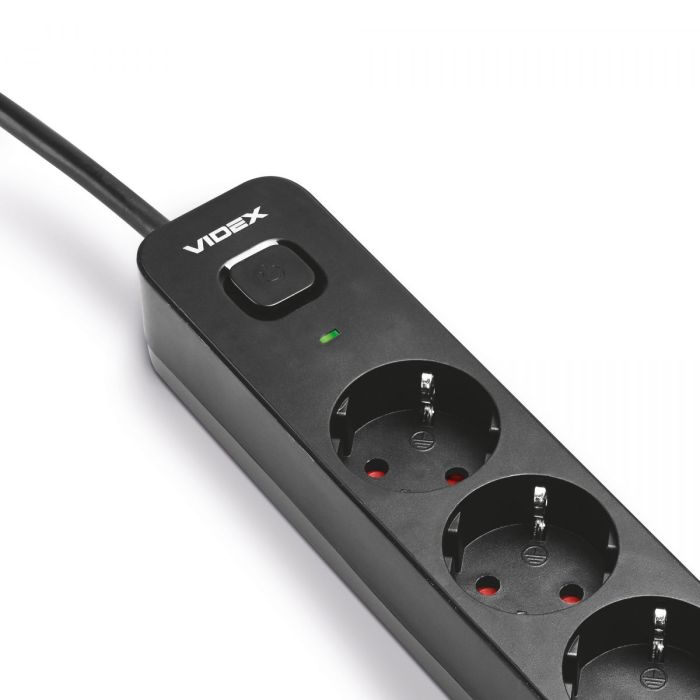 Мережевий подовжувач VIDEX ONCORD з/з 4п 3м (3x1.5мм) з кнопкою Black
