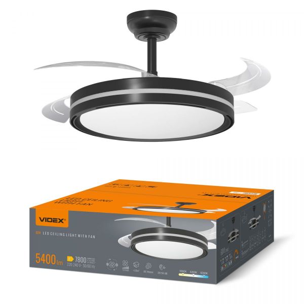 LED Світильник з вентилятором VIDEX CLF06 60W 3000K-4200K-6000K Black
