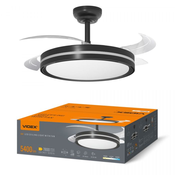 LED Світильник з вентилятором VIDEX CLF06 60W 3000K-4200K-6000K Black