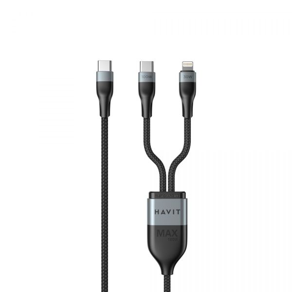 Кабель USB-C - USB-C + Lightning HAVIT HV-CB6326 PD100W 1.2м