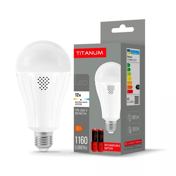 LED лампа акумуляторна TITANUM A80 12W E27 4000K 230V