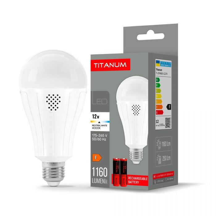 LED лампа акумуляторна TITANUM A80 12W E27 4000K 230V