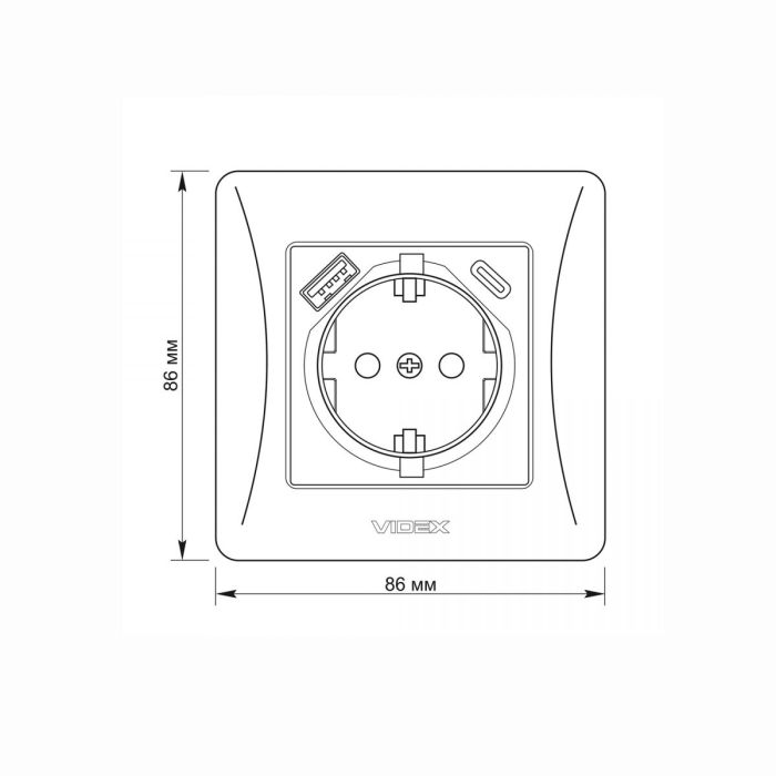 Розетка одинарна із заземленням з USB+USB-C біла VIDEX BINERA