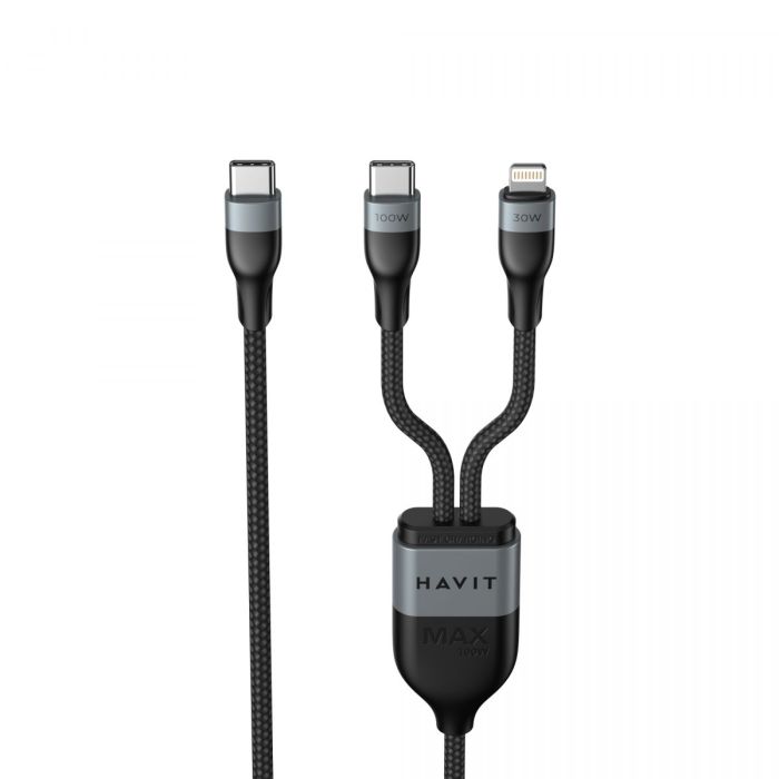 Кабель USB-C - USB-C + Lightning HAVIT HV-CB6326 PD100W 1.2м