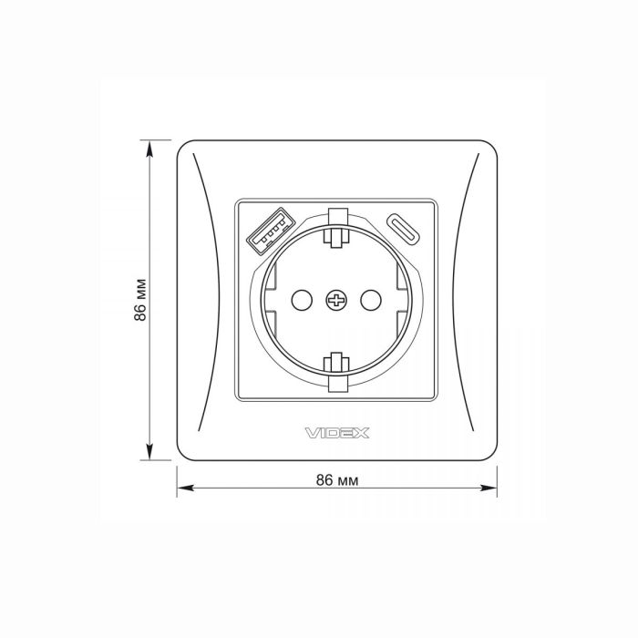 Розетка одинарна із заземленням з USB+USB-C чорний графіт VIDEX BINERA