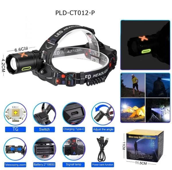 Ліхтар налобний CT012-P-TG, 2x18650