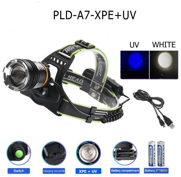 Ліхтар налобний PLD-A7-XPE+UV